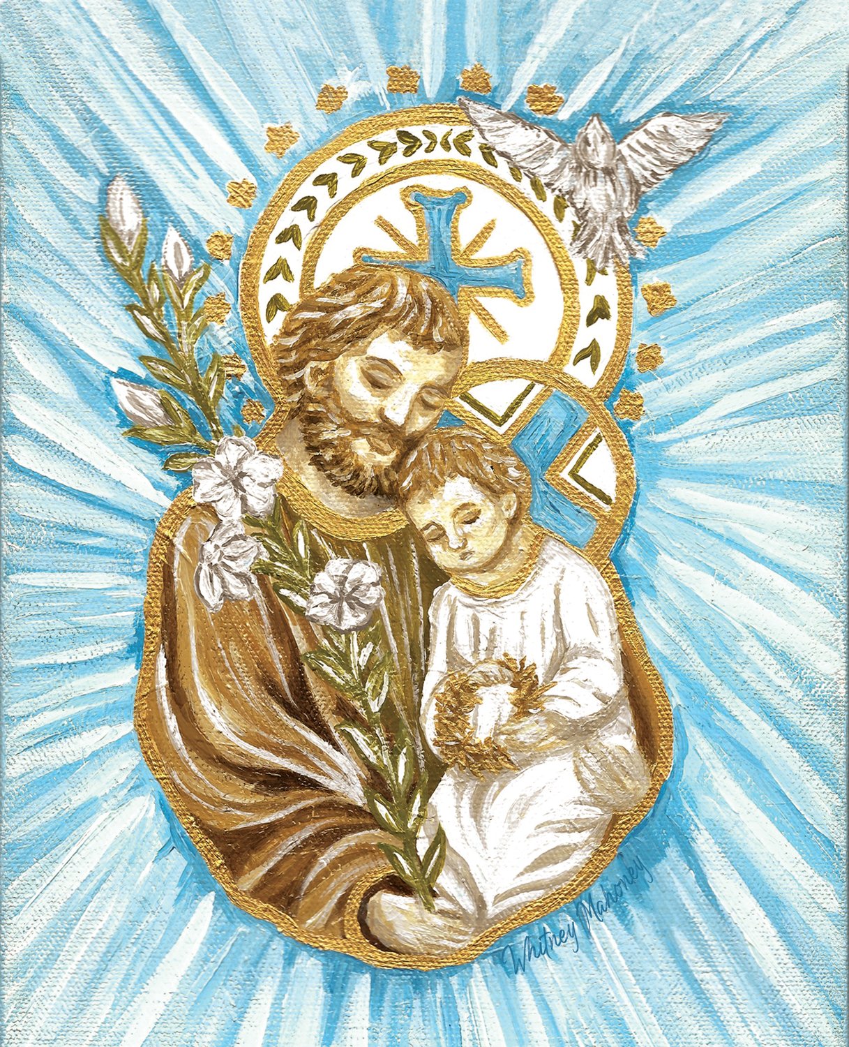 Artist Whitney Maloney created this original image of St. Joseph and the child Jesus for a prayer card for the Year of St. Joseph.